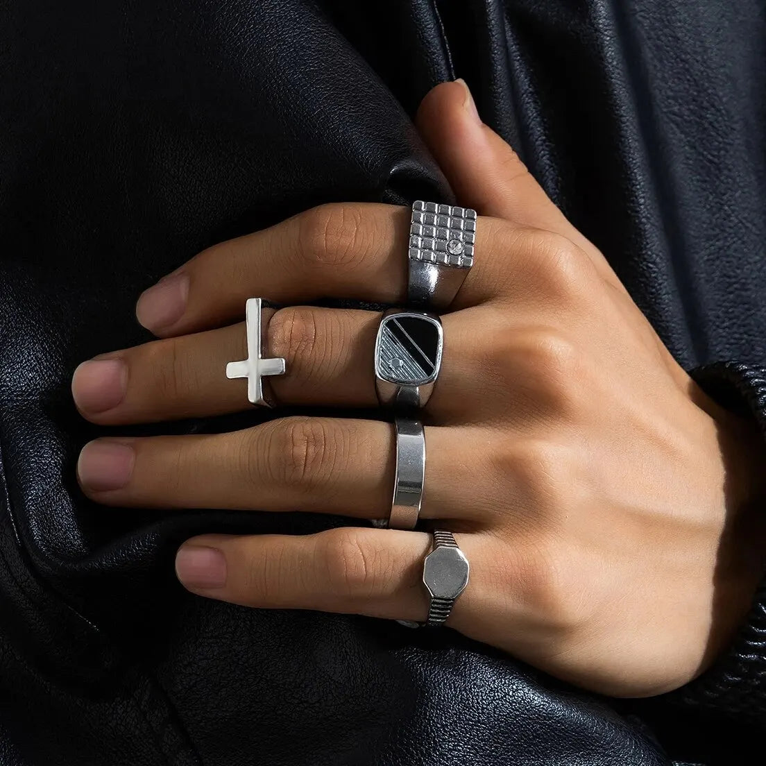 Conjunto vintage de anéis de esqueleto e caveira para homens e mulheres, cor prata antiga, joias punk, acessórios esculpidos, gótico, steampunk, conjunto de 6 peças