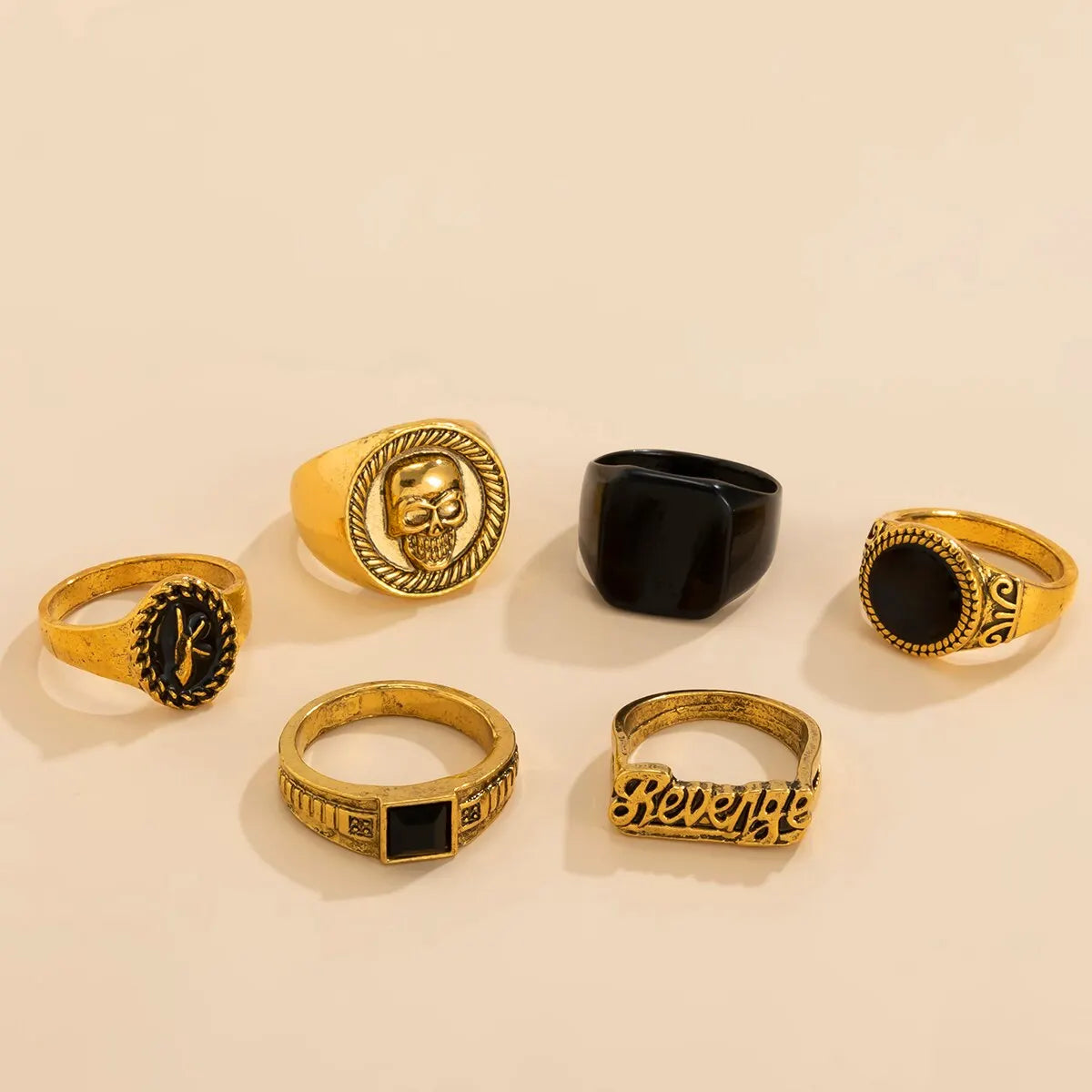 Conjunto vintage de anéis de esqueleto e caveira para homens e mulheres, cor prata antiga, joias punk, acessórios esculpidos, gótico, steampunk, conjunto de 6 peças