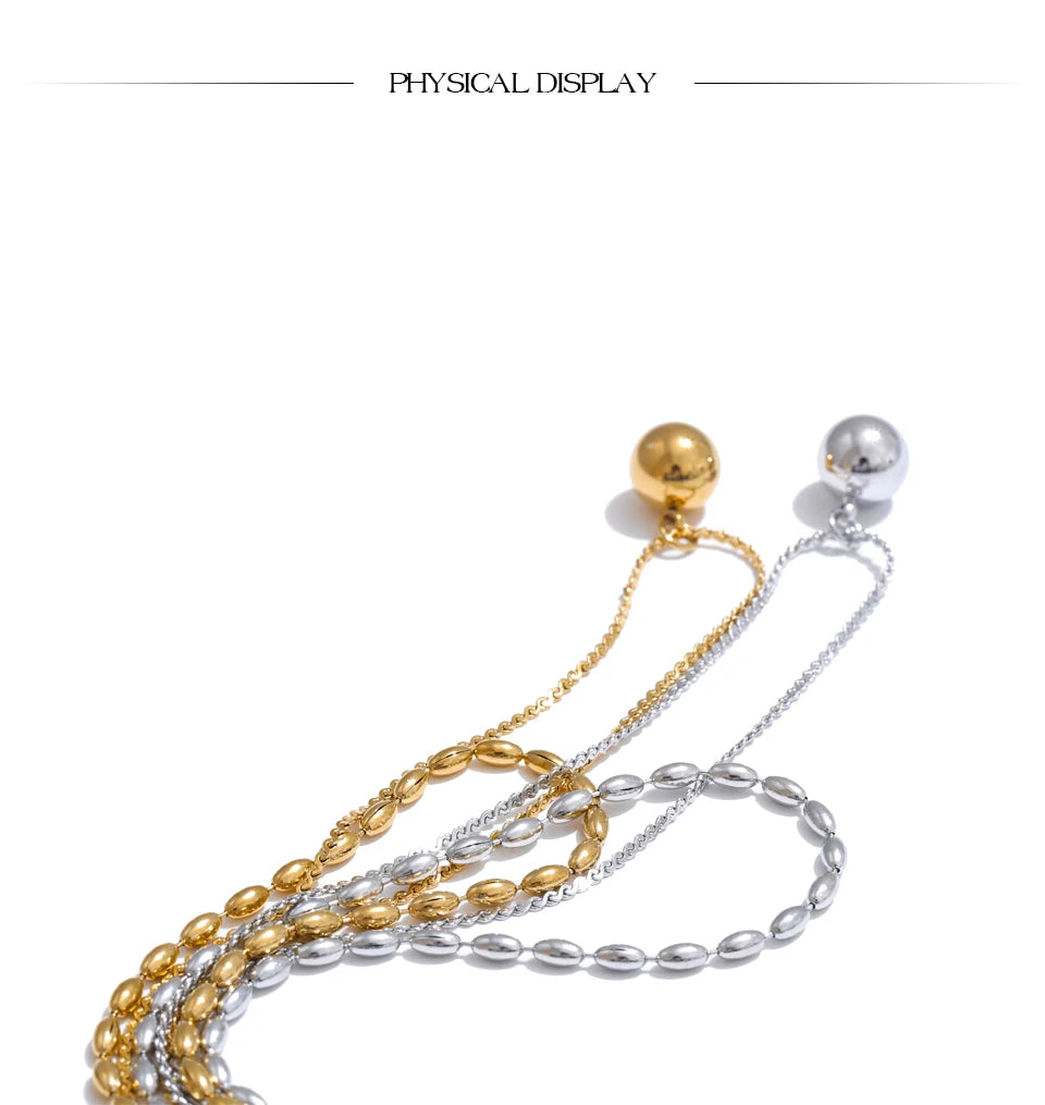 Yhpup popular aço inoxidável dupla camada corrente sobreposição colar gota contas chegadas diárias jóias resistente à água