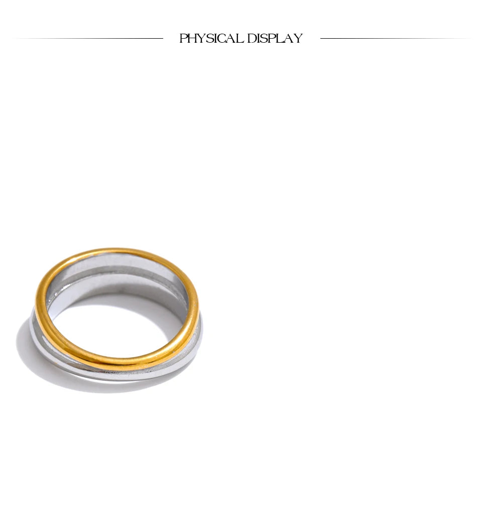 Yhpup 6789 # Declaração de aço inoxidável metal cor dupla anel de fundição geométrica para mulheres resistente à água na moda jóias presente