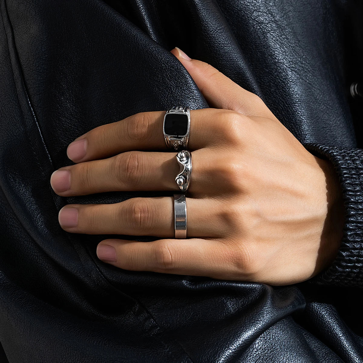 Conjunto de Anéis Góticos de Aço Inoxidável KunJoe