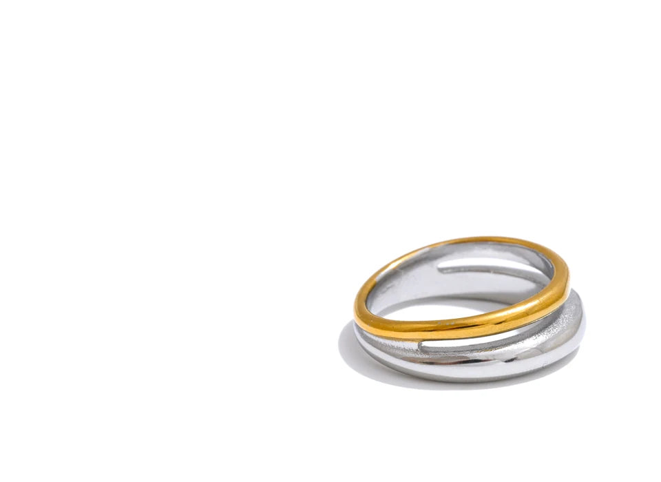 Yhpup 6789 # Declaração de aço inoxidável metal cor dupla anel de fundição geométrica para mulheres resistente à água na moda jóias presente