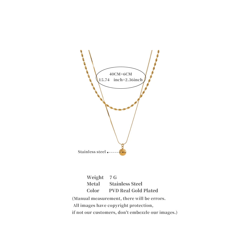 Yhpup popular aço inoxidável dupla camada corrente sobreposição colar gota contas chegadas diárias jóias resistente à água