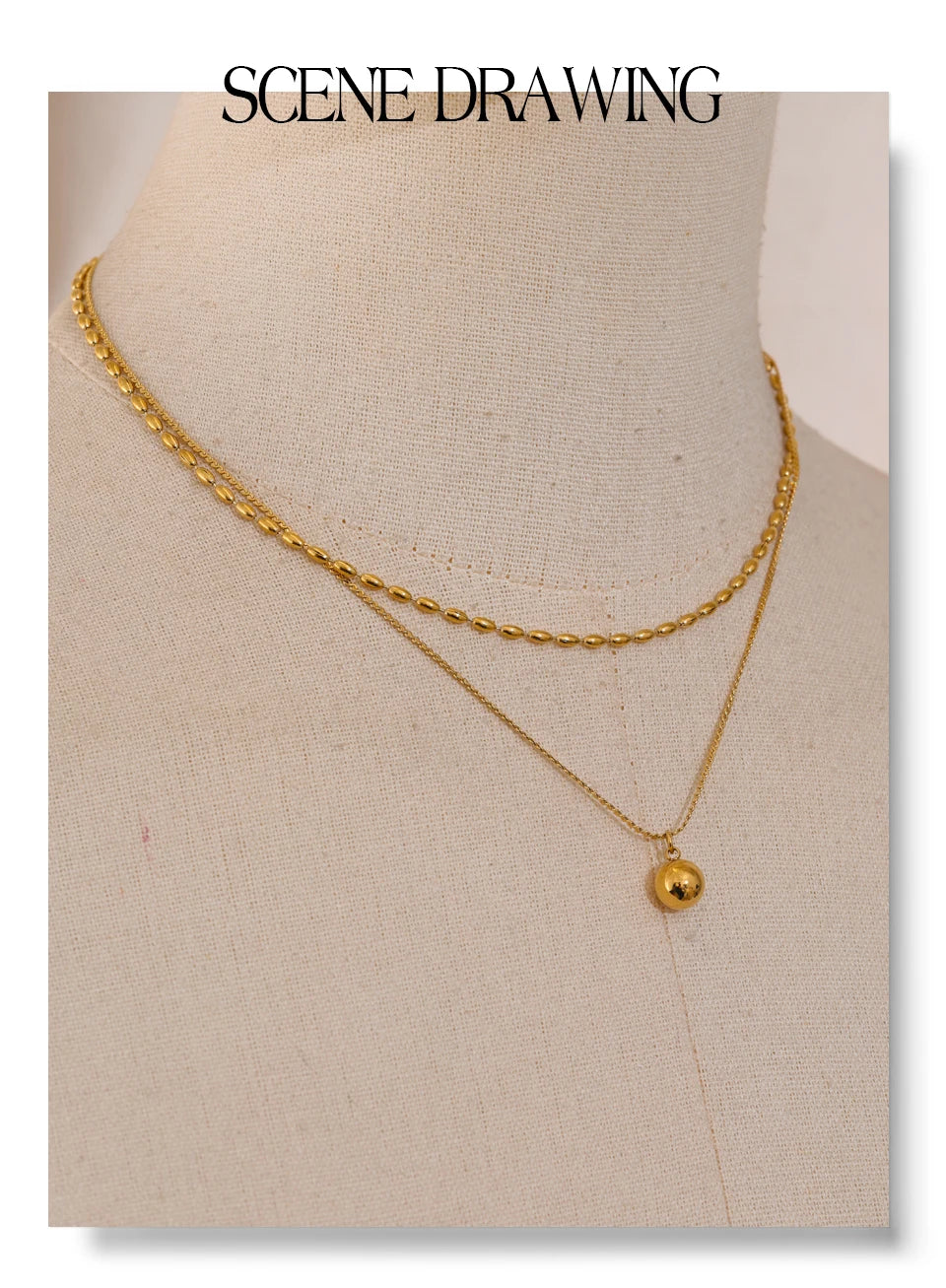 Yhpup popular aço inoxidável dupla camada corrente sobreposição colar gota contas chegadas diárias jóias resistente à água