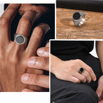 Anel Sinete Letapi com Pedra Semipreciosa e Aço Inoxidável