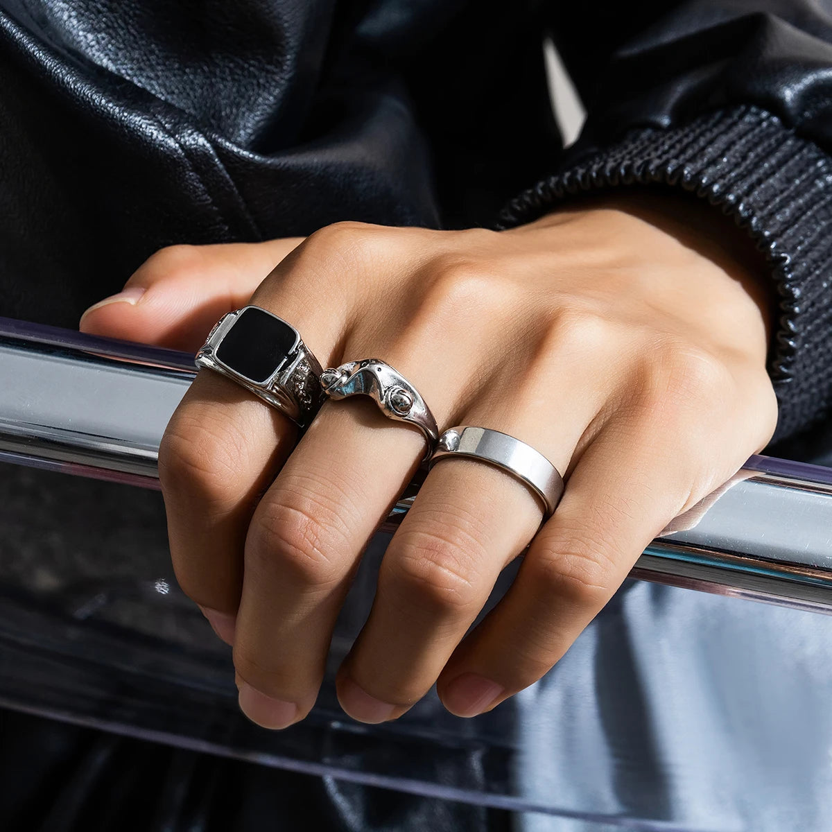 Conjunto de Anéis Góticos de Aço Inoxidável KunJoe