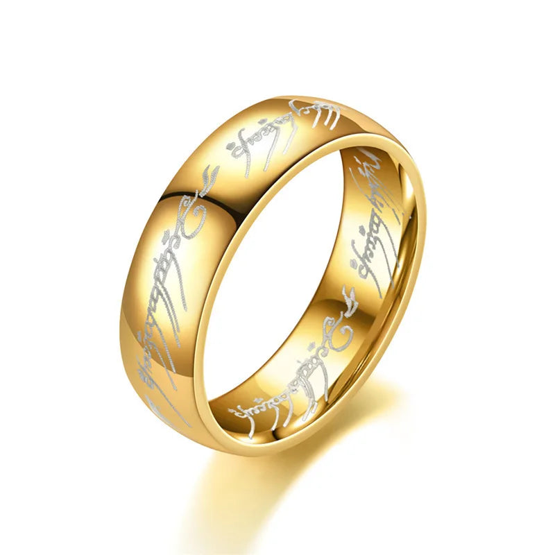 6mm de aço inoxidável gravura a laser casais requintados anéis de casamento, homens e mulheres moda filme jóias presentes atacado