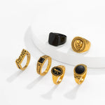 Conjunto de Anéis 6 Peças, Anéis Prata e Ouro, Anéis Prata, Anéis Ouro, Anéis Góticos, Anel Gótico, Anel de Ouro, Anel de Prata, Acessórios Punk, Loja Acessora 