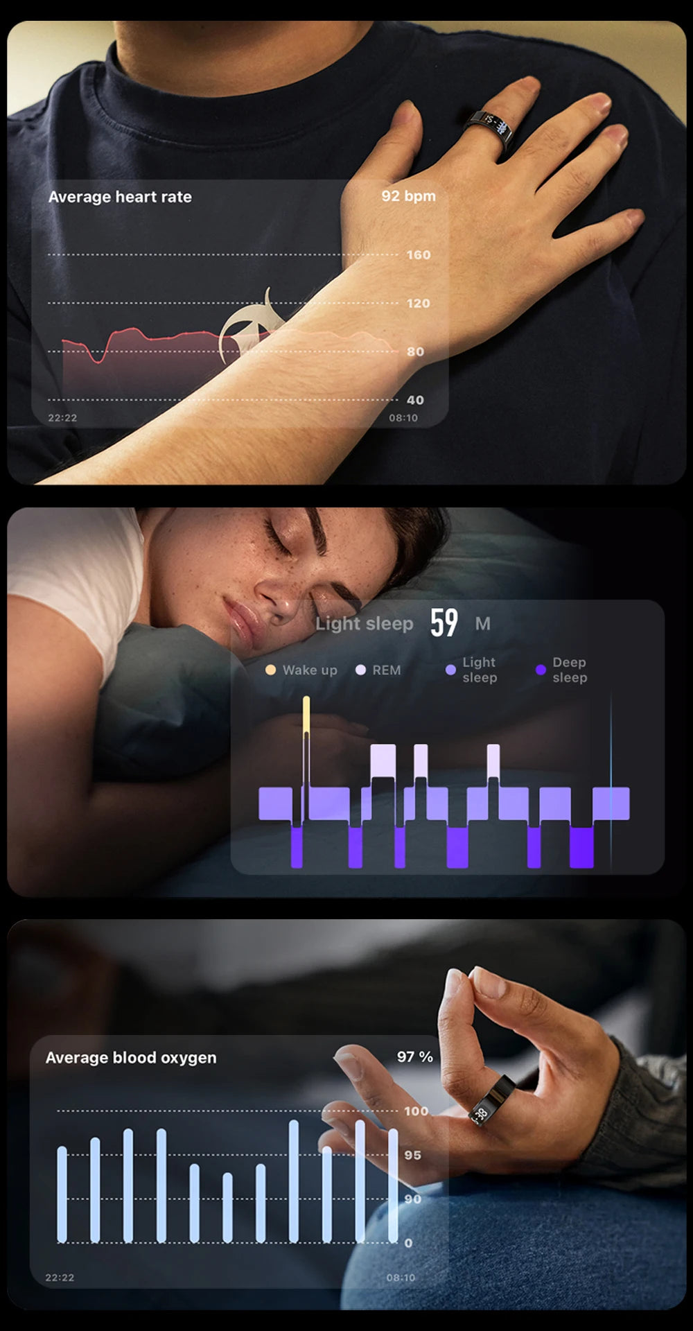 2025 COLMI R12 Smart Ring com tela sensível ao toque e toque, carregamento sem fio, gerenciador de saúde, 5 ATM à prova d'água para homens e mulheres