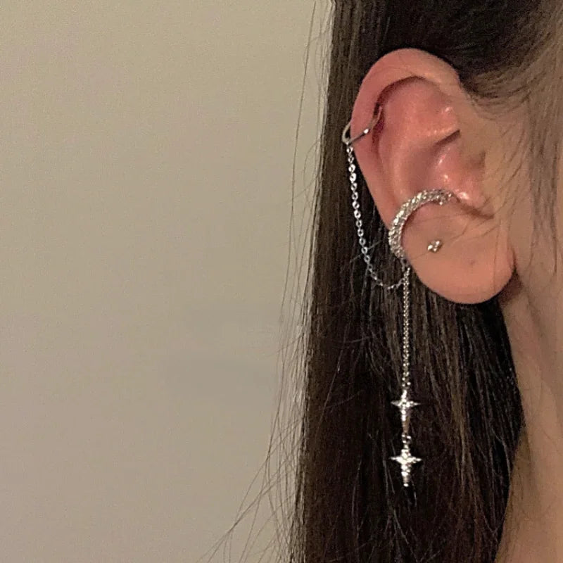 Brinco Estrela, Brinco Clipe Estrela, Brinco de Estrela, Brinco Estrela Com Borla, Brinco de Estrela Prata, Brinco Life Estrela, Falso piercing Loja Acessora 