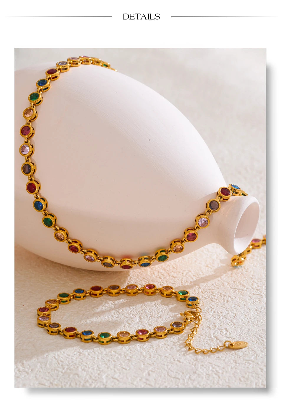 Yhpup requintado colorido zircônia cúbica luxo elenco corrente colar pulseira para mulheres de aço inoxidável à prova dwaterproof água jóias presente