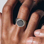 Anel Sinete Letapi com Pedra Semipreciosa e Aço Inoxidável