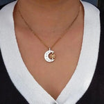 Colar Dourado Lua e Estrela com Pingente Solar, Colar Feminino, Colar Dourado Feminino, Colar de Lua e Estrela, Colar com Pingente , Loja Acessora