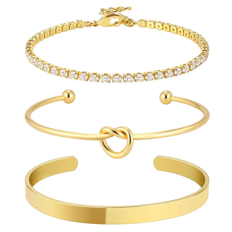 Conjunto Luxo: Pulseiras de Aço Banhadas a Ouro