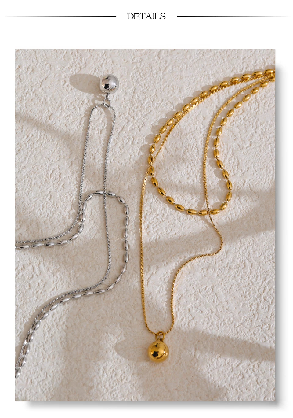 Yhpup popular aço inoxidável dupla camada corrente sobreposição colar gota contas chegadas diárias jóias resistente à água