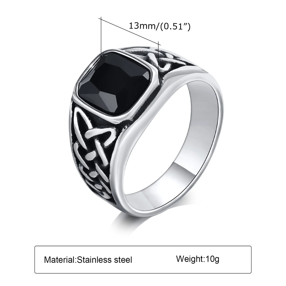 Anéis étnicos vintage para homens, Nó Viking Retro, Faixa de Dedo, Pedra Quadrada Geométrica Preta, Anel de Sinete, Jóias Punk