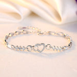 Pulseira Coração de Prata 925 Com Cristal Roxo Zircão, Pulseira Feminina, Pulseira de Prata, Pulseira de Coração, Loja Acessora 