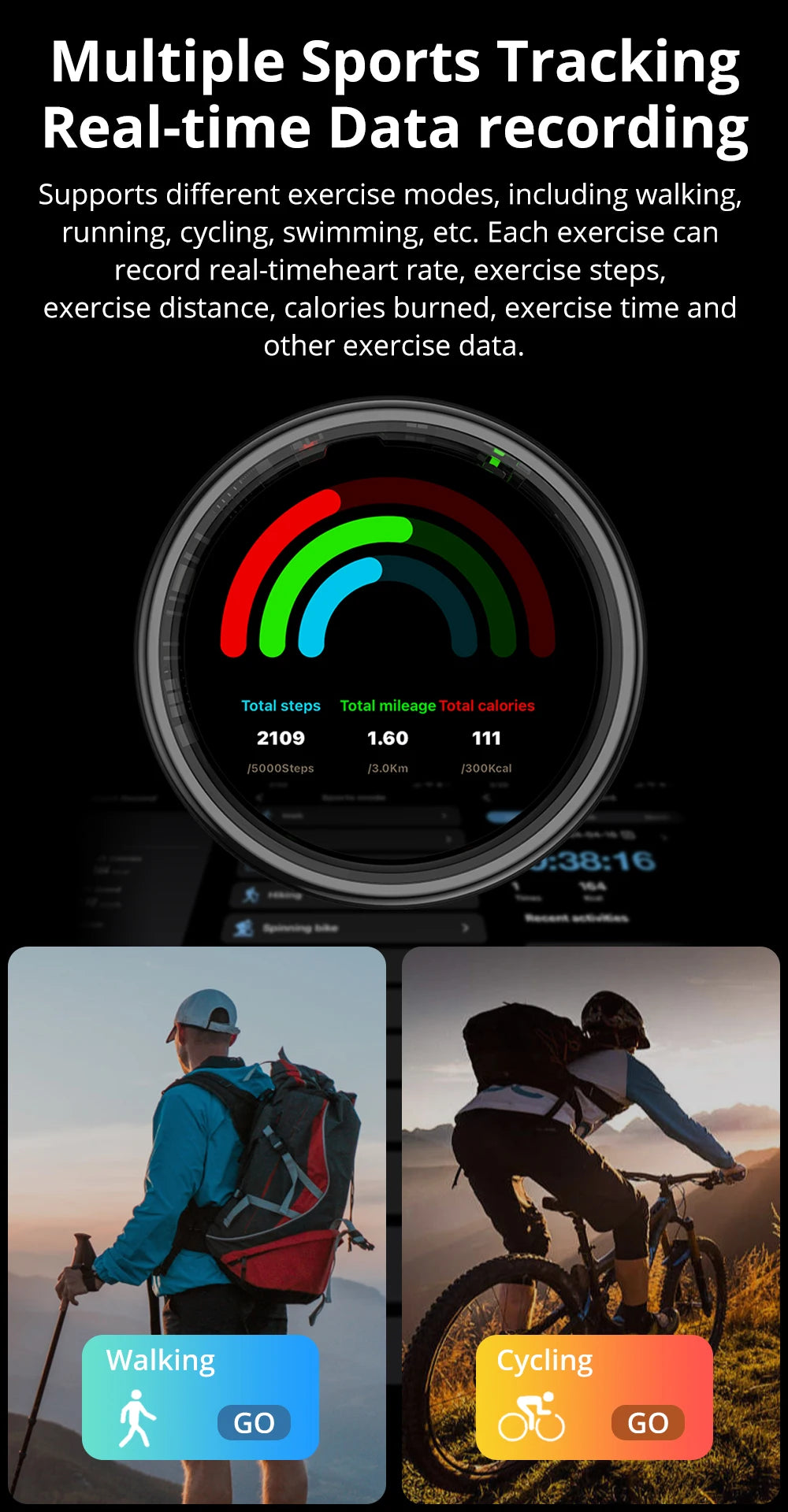 2025 COLMI R12 Smart Ring com tela sensível ao toque e toque, carregamento sem fio, gerenciador de saúde, 5 ATM à prova d'água para homens e mulheres