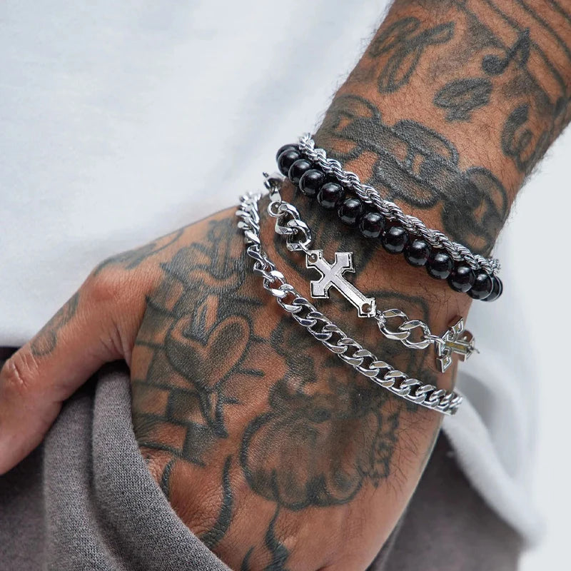 Conjunto de Pulseiras de Aço Inoxidável Unissex - Estilo Punk