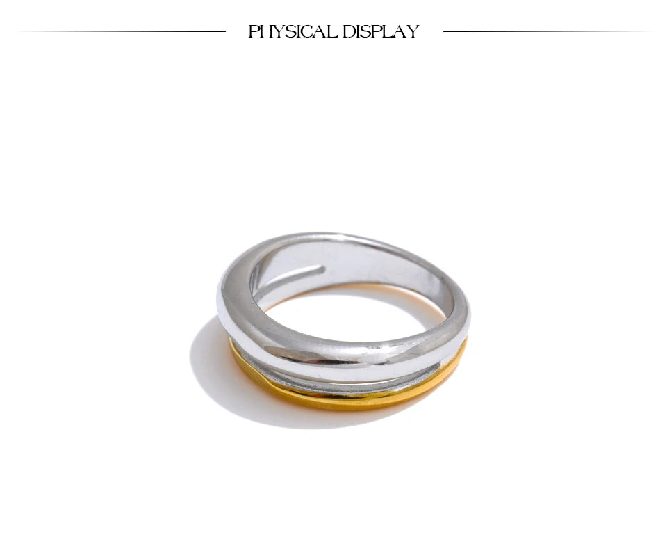 Yhpup 6789 # Declaração de aço inoxidável metal cor dupla anel de fundição geométrica para mulheres resistente à água na moda jóias presente