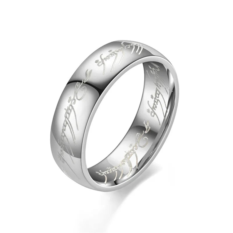 6mm de aço inoxidável gravura a laser casais requintados anéis de casamento, homens e mulheres moda filme jóias presentes atacado