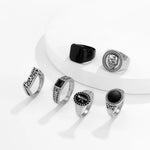 Conjunto de Anéis 6 Peças, Anéis Prata e Ouro, Anéis Prata, Anéis Ouro, Anéis Góticos, Anel Gótico, Anel de Ouro, Anel de Prata, Acessórios Punk, Loja Acessora 