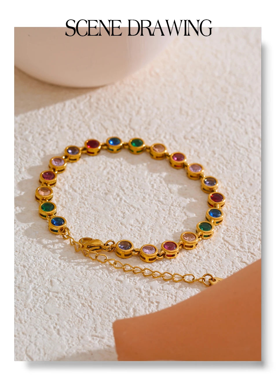 Yhpup requintado colorido zircônia cúbica luxo elenco corrente colar pulseira para mulheres de aço inoxidável à prova dwaterproof água jóias presente