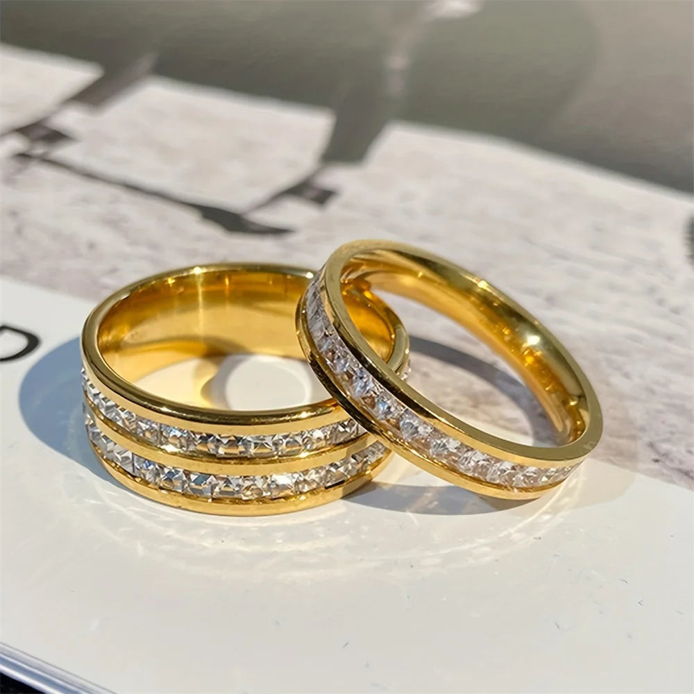 Conjunto de Anéis de Aço Inoxidável com Zircão, Anel em Aço Inoxidável, Anel em Aço Inox, Anel Com Zircão, Anel de Aço Inox Com Zircão, Loja Acessora