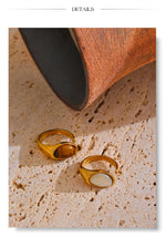 Yhpup 7 # Anel aberto de fundição de aço inoxidável, pedra de concha de tigre natural, fritilary, joias da moda para mulheres, novo