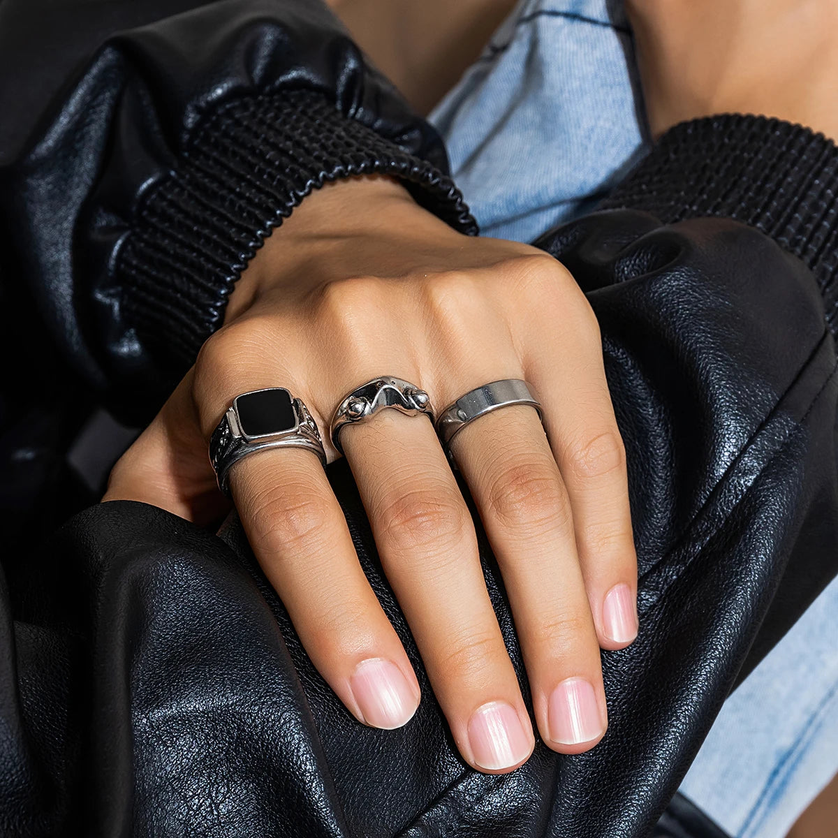 Conjunto de Anéis Góticos de Aço Inoxidável KunJoe