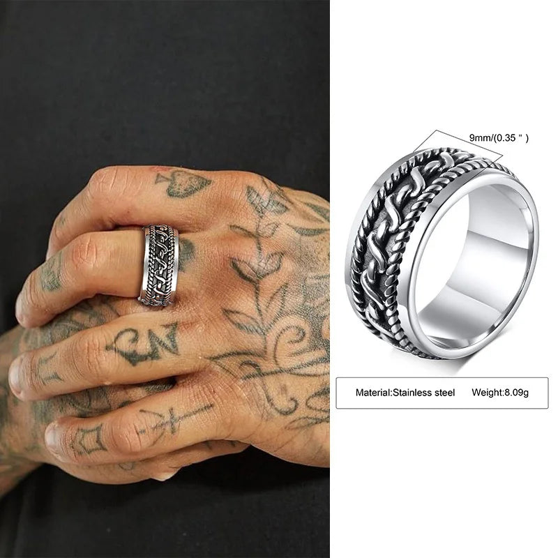 Anéis étnicos vintage para homens, Nó Viking Retro, Faixa de Dedo, Pedra Quadrada Geométrica Preta, Anel de Sinete, Jóias Punk